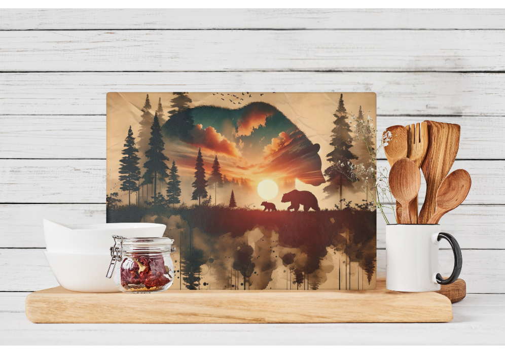 Double Exposure Bears Glass Cutting Board - Grizzlies National Parks