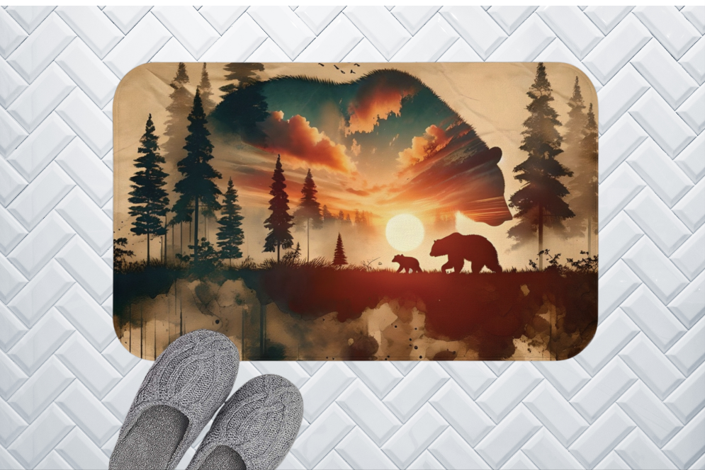Double Bear Bath Mat - Rustic Bathroom Decor