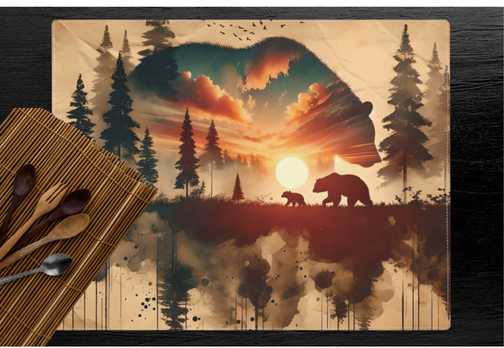 Double Bear Placemat, Rustic Dining Room Table Linen