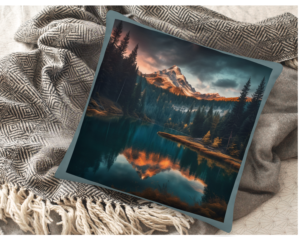 Breathtaking Mountain Lake Pillow, Serene Natural Beauty