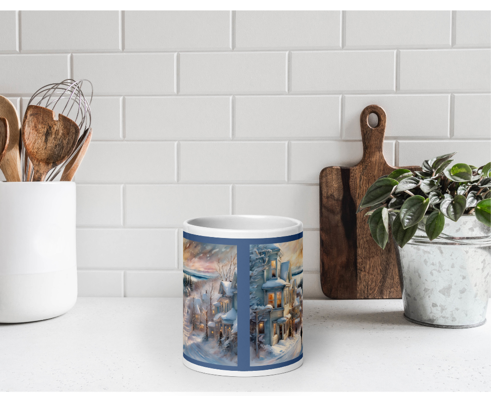 Snowy Mackinac Island Coffee Mug, Beautiful Winter Michigan Cup
