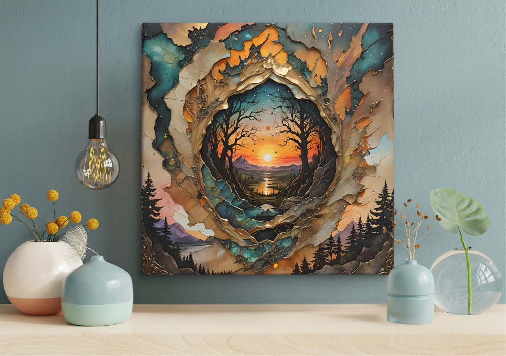Beautiful Sunset Poster Wall Art, Portal to Nature Home Decor
