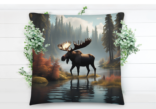Beautiful Moose in the Wilderness Lodge Throw Pillow