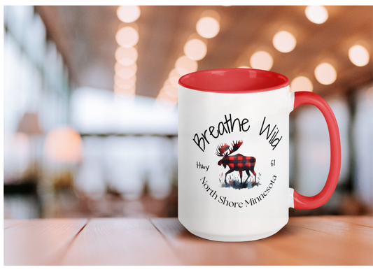 Northshore MN Coffee Mug, Hwy 61 Plaid Moose Cup