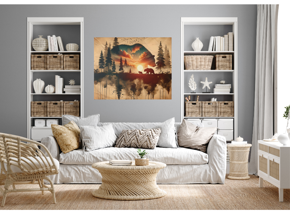 Bear Canvas Wall Decor, Rustic Artwork
