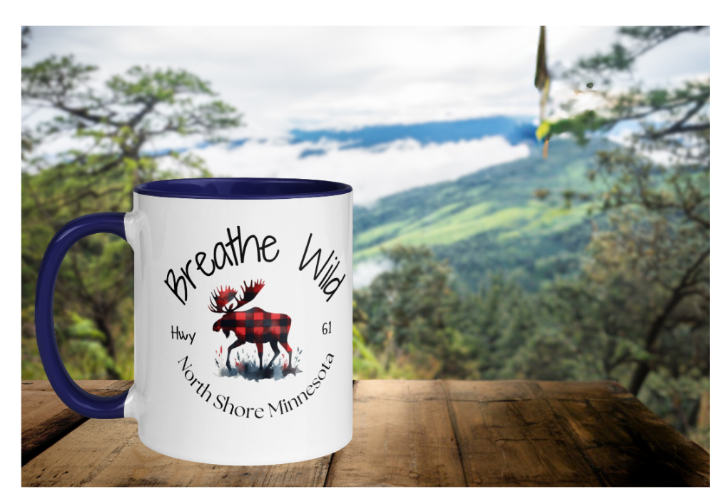 Northshore MN Coffee Mug, Hwy 61 Plaid Moose Cup
