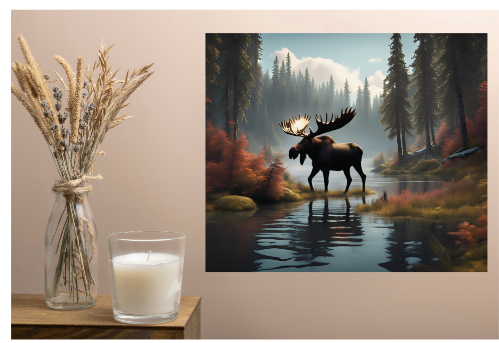 Moose in the Woods Poster, Cabin Wall Home Decor