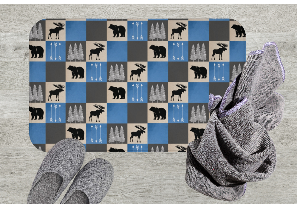 Moose and Bear Bath Mat - Woodland Shower Curtain