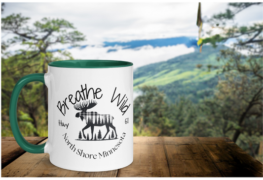 Up North MN Coffee Mug, Hwy 61 Northshore Moose Cup