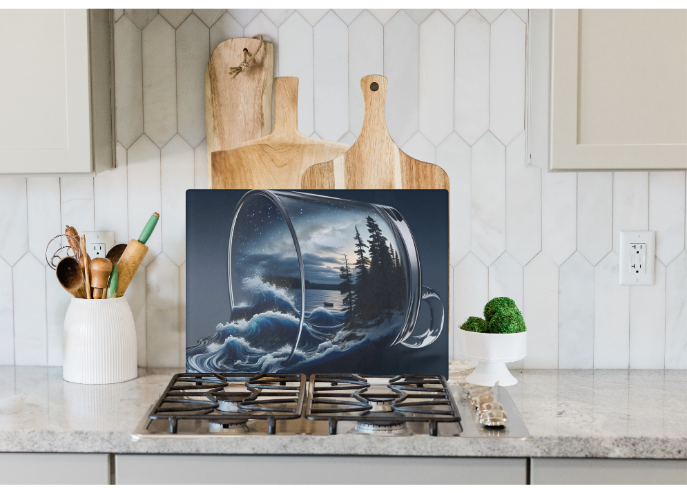 Nautical Glass Cutting Board, Lake Spilling Out Lakehouse Kitchen
