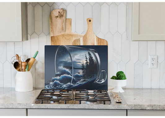 Nautical Glass Cutting Board, Lake Spilling Out Lakehouse Kitchen