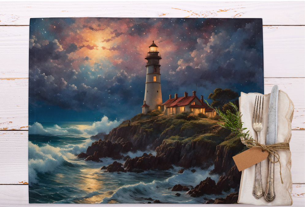 Beautiful Nautical Lighthouse Placemat Set, Lake Lovers Gift