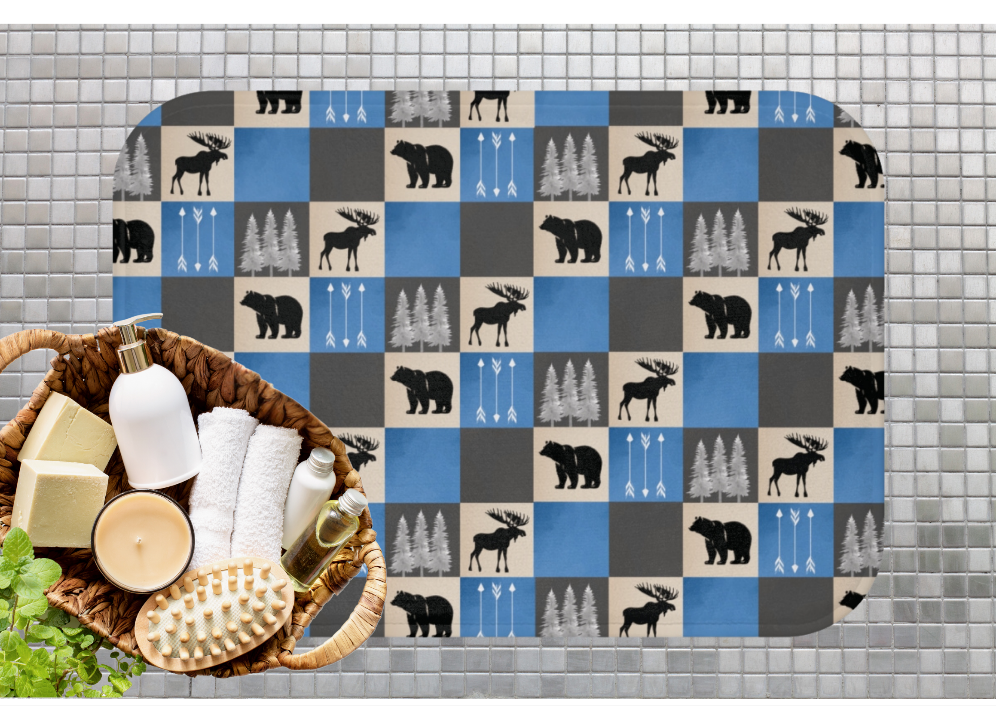 Moose and Bear Bath Mat - Woodland Shower Curtain