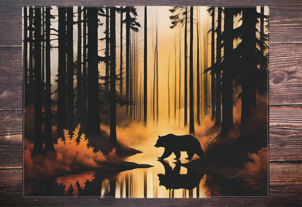 Bear in the Woods Rustic Placemats, Log Cabin Kitchen Table Linens