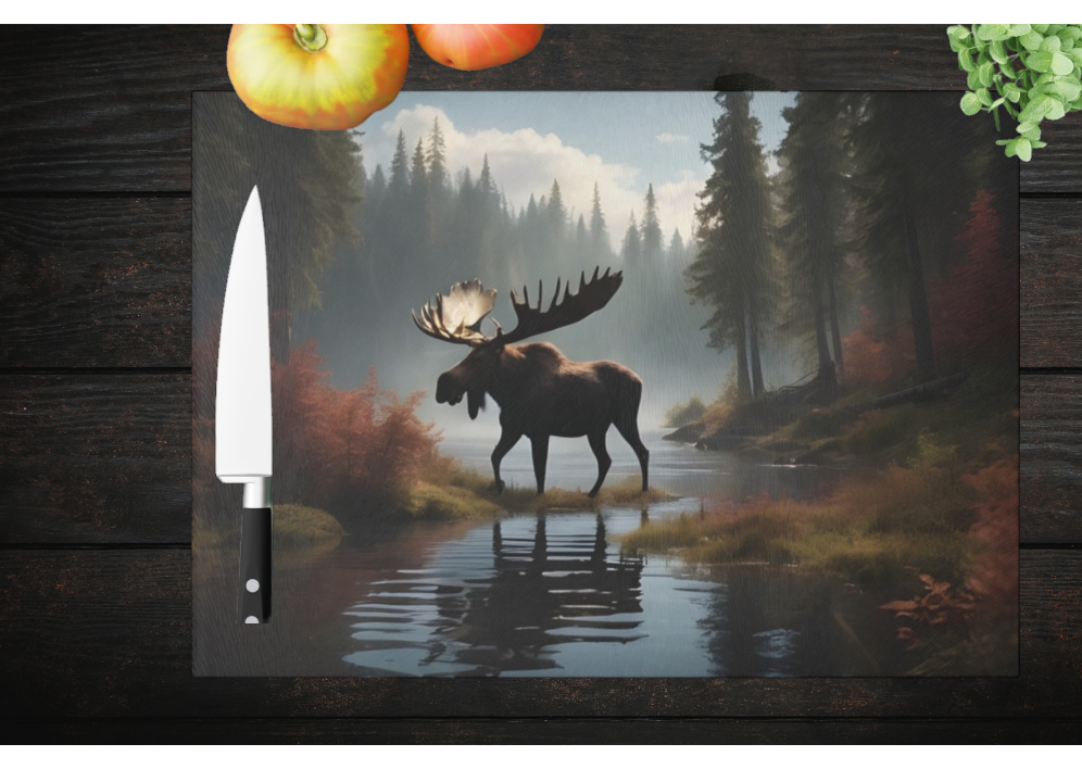 Majestic Moose Glass Cutting Board - Rustic Kitchen