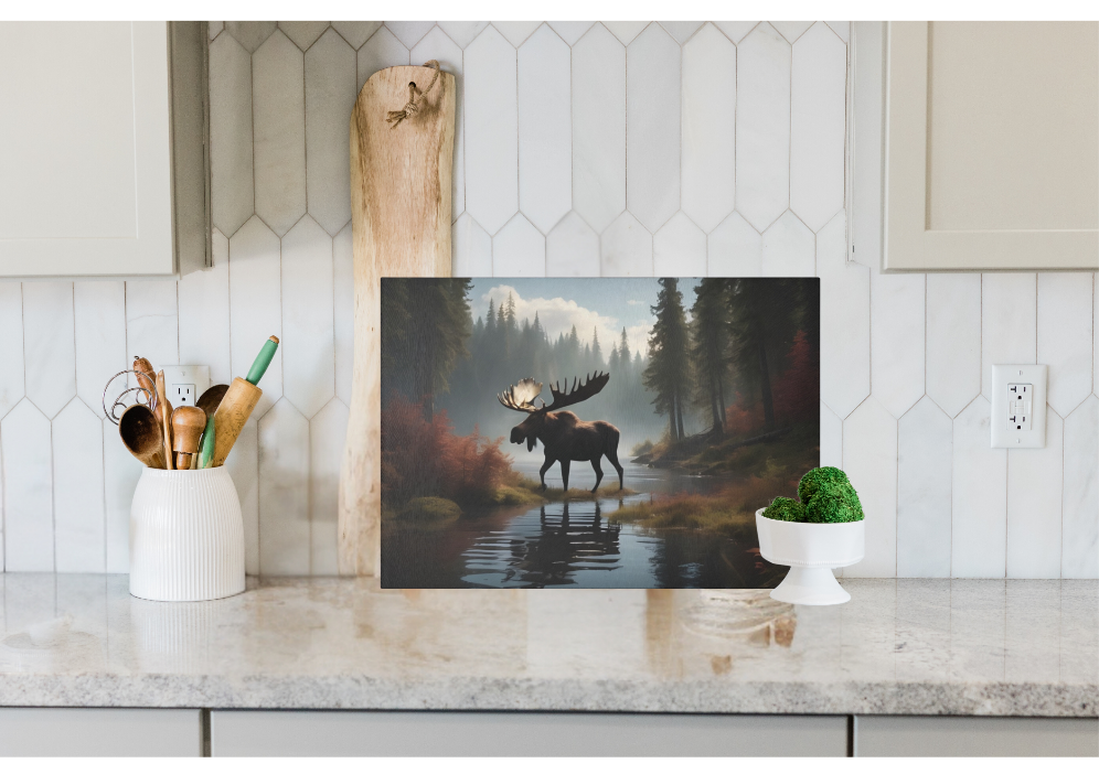 Majestic Moose Glass Cutting Board - Rustic Kitchen