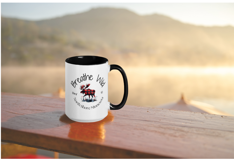 Northshore MN Coffee Mug, Hwy 61 Plaid Moose Cup