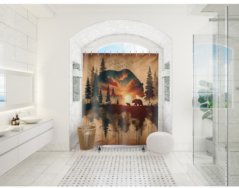 Double Bear Shower Curtain, Rustic Bathroom Decor