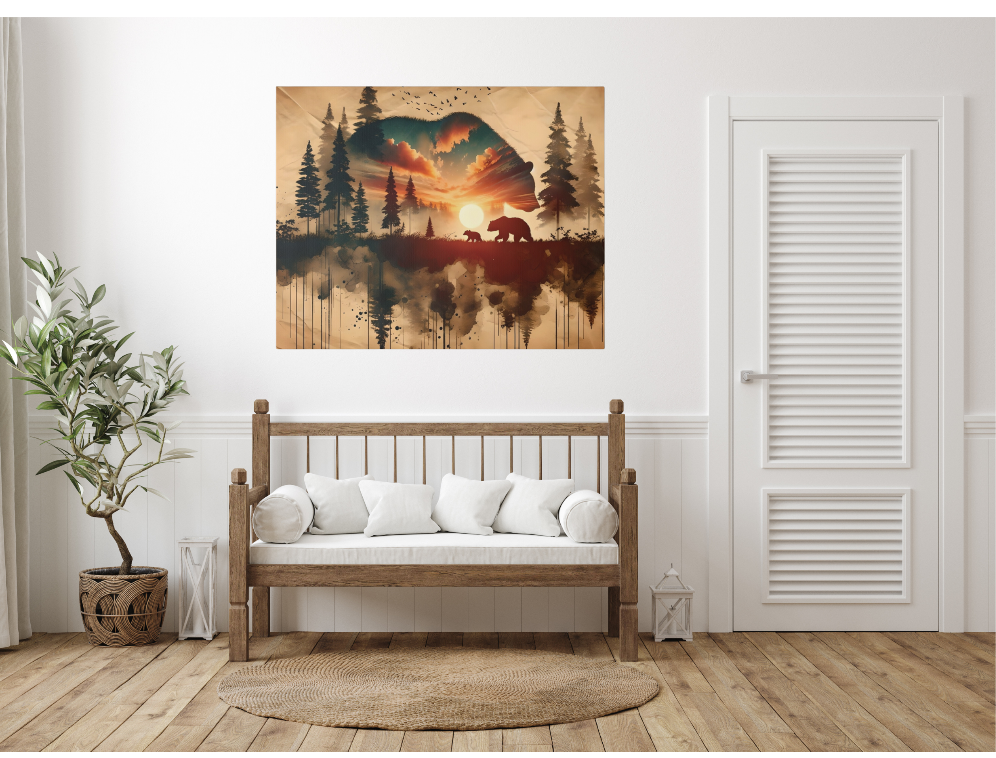 Bear Canvas Wall Decor, Rustic Artwork