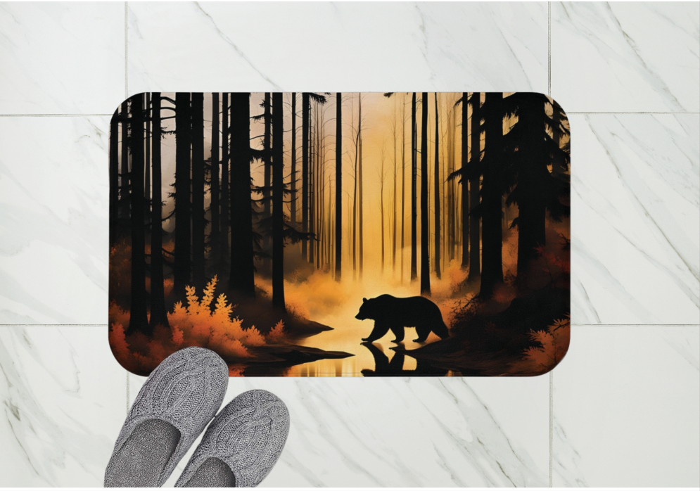 Bear in the Woods Bath Rug, Rustic Bathroom Shower Mat