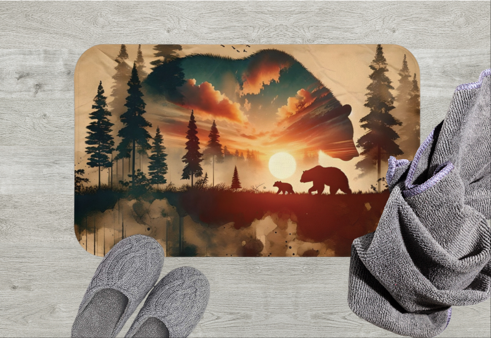Double Bear Bath Mat - Rustic Bathroom Decor