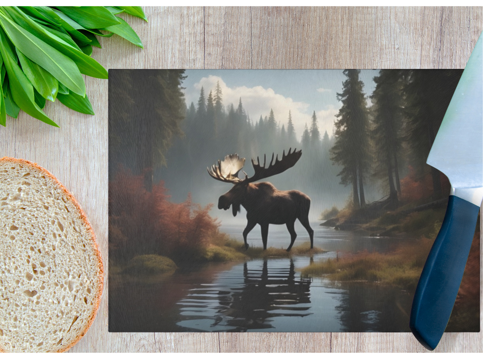 Majestic Moose Glass Cutting Board - Rustic Kitchen