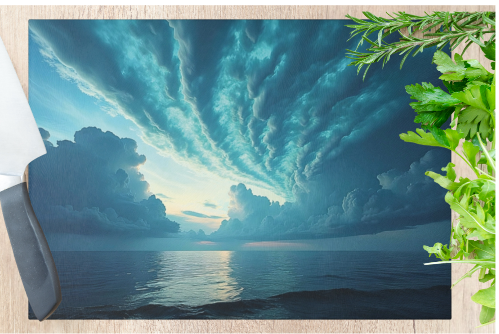 Beautiful Clouds Over the Lake Glass Cutting Board- Kitchen Decor