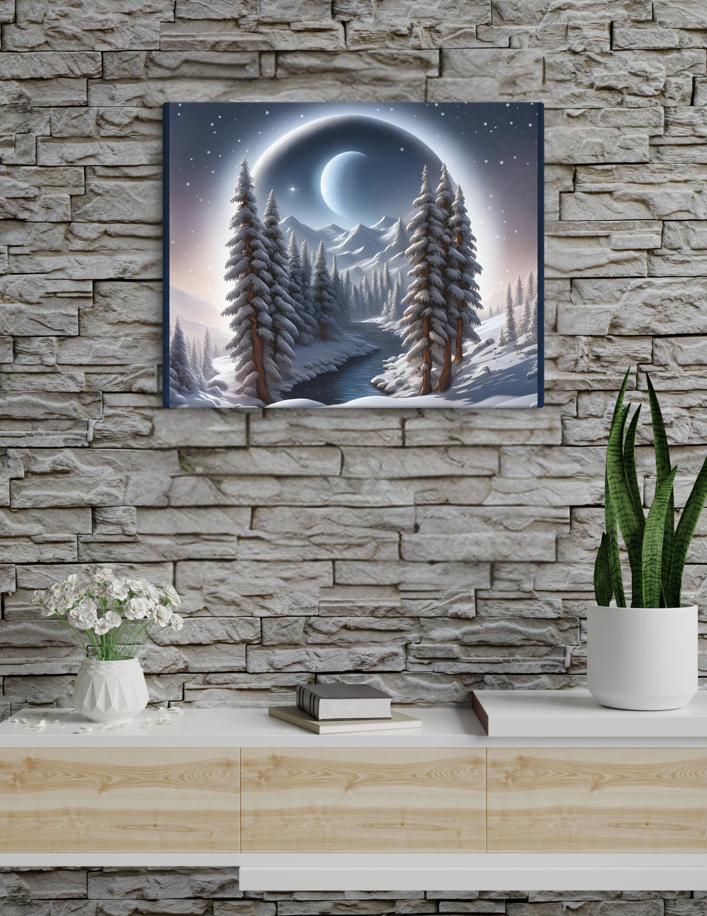 Tranquil Winter Wonderland Canvas - Rustic Snowy Artwork
