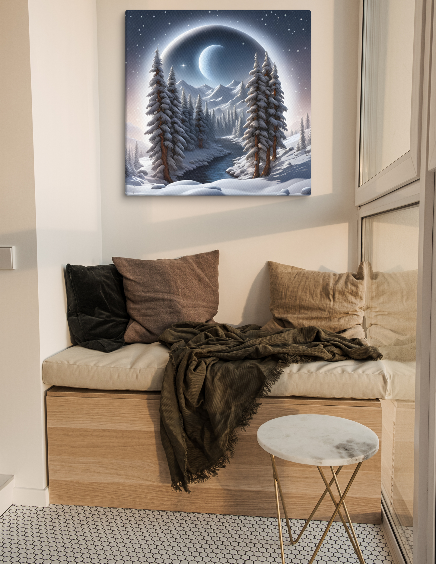 Tranquil Winter Wonderland Canvas - Rustic Snowy Artwork