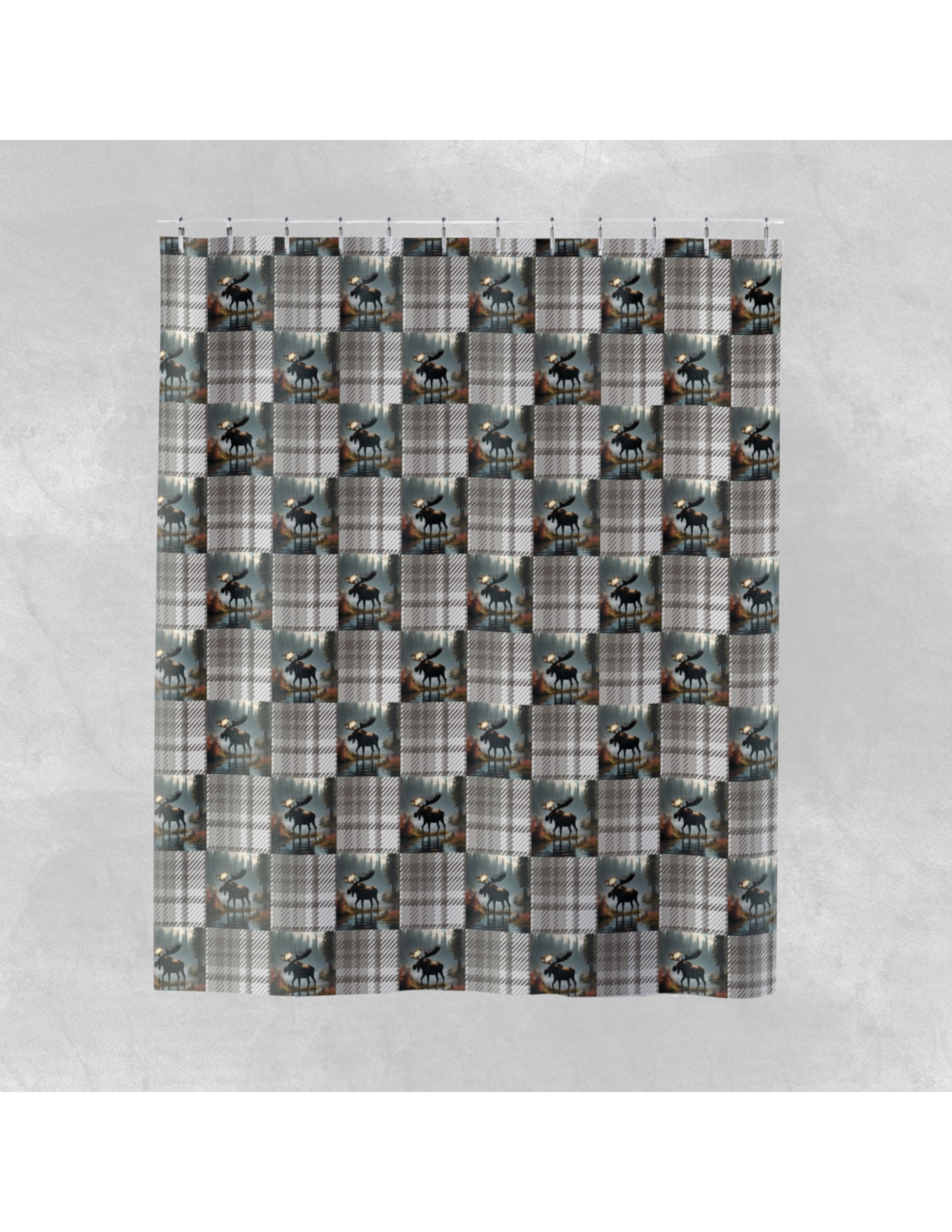 Plaid Moose Shower Curtain - Rustic Wildlife Bathroom Decor