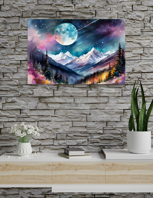 Starry Night Over Snow-Kissed Peaks Poster - Beautiful Artwork