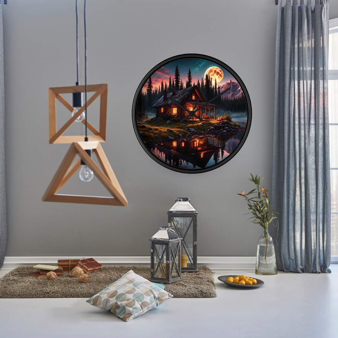 Beautiful Cabin by the Lake Wall Clock, Rustic Lodge Inspired