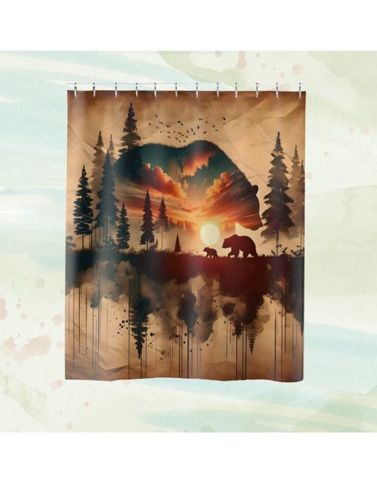 Double Bear Shower Curtain, Rustic Bathroom Decor