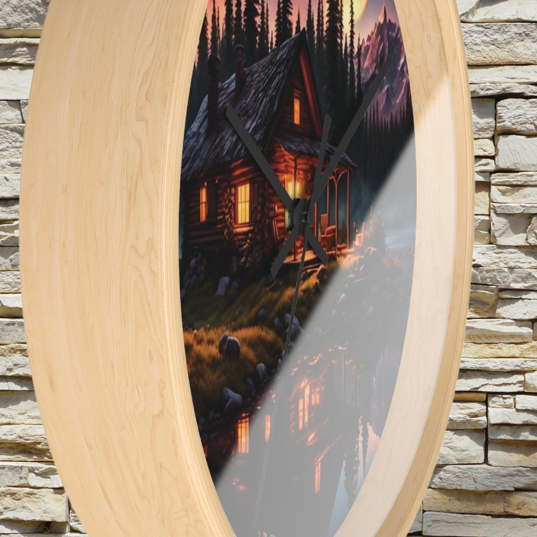 Beautiful Cabin by the Lake Wall Clock, Rustic Lodge Inspired