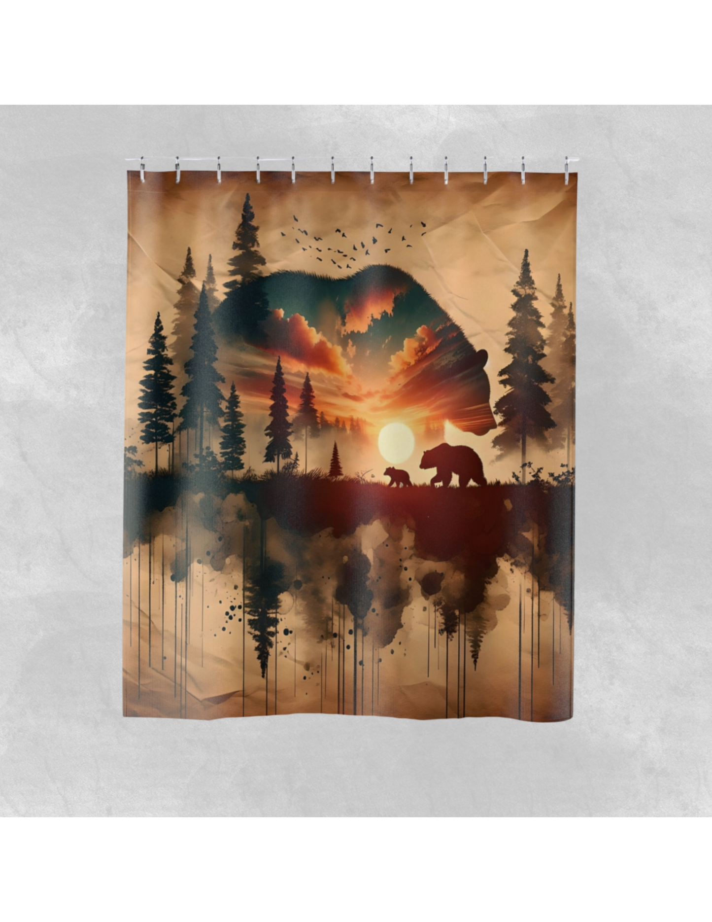 Double Bear Shower Curtain, Rustic Bathroom Decor
