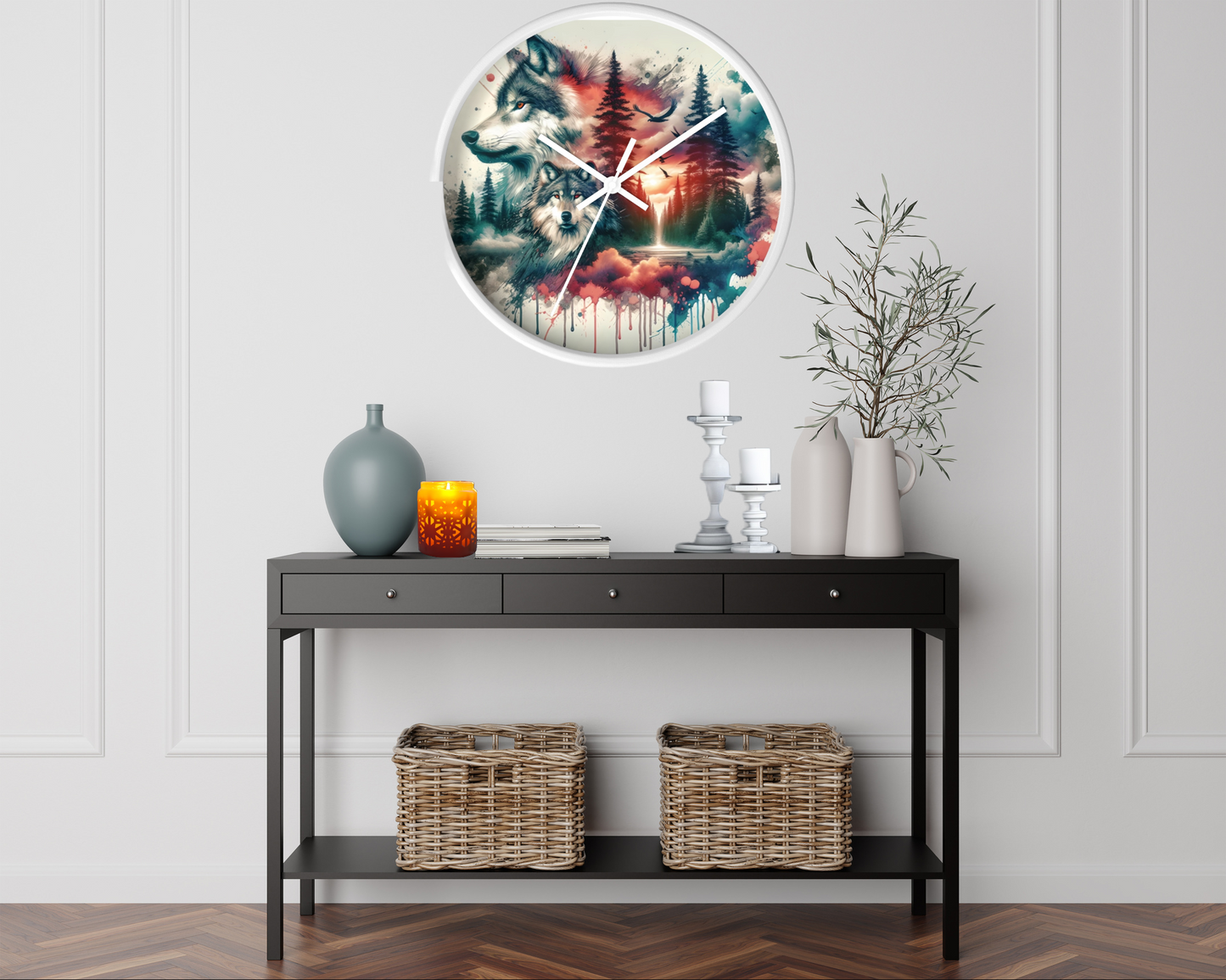 Wolf Wall Clock, Cabin Animal Lover Decor