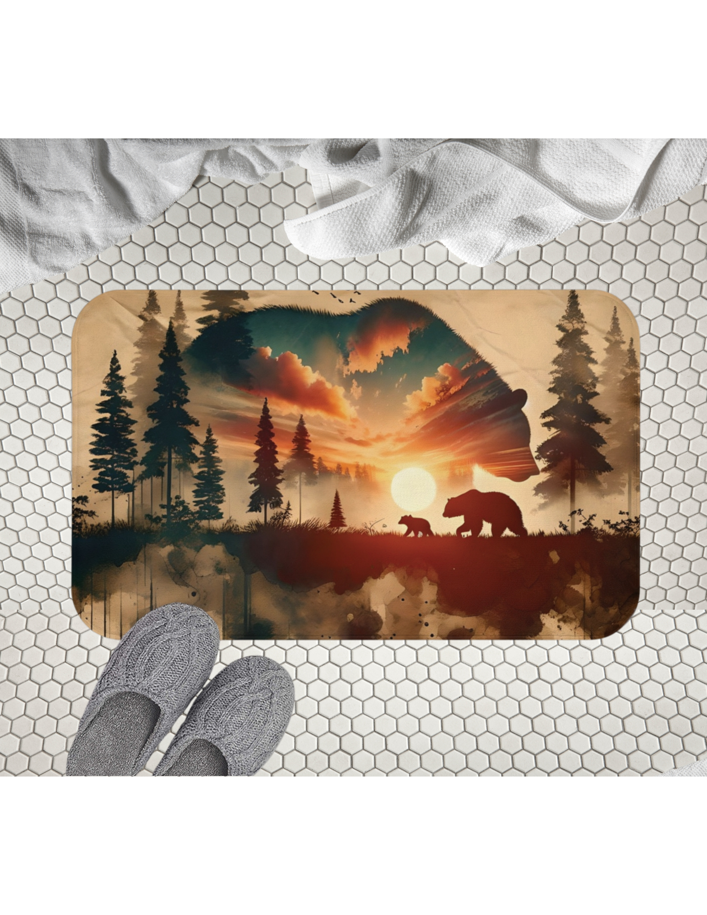 Double Bear Bath Mat - Rustic Bathroom Decor